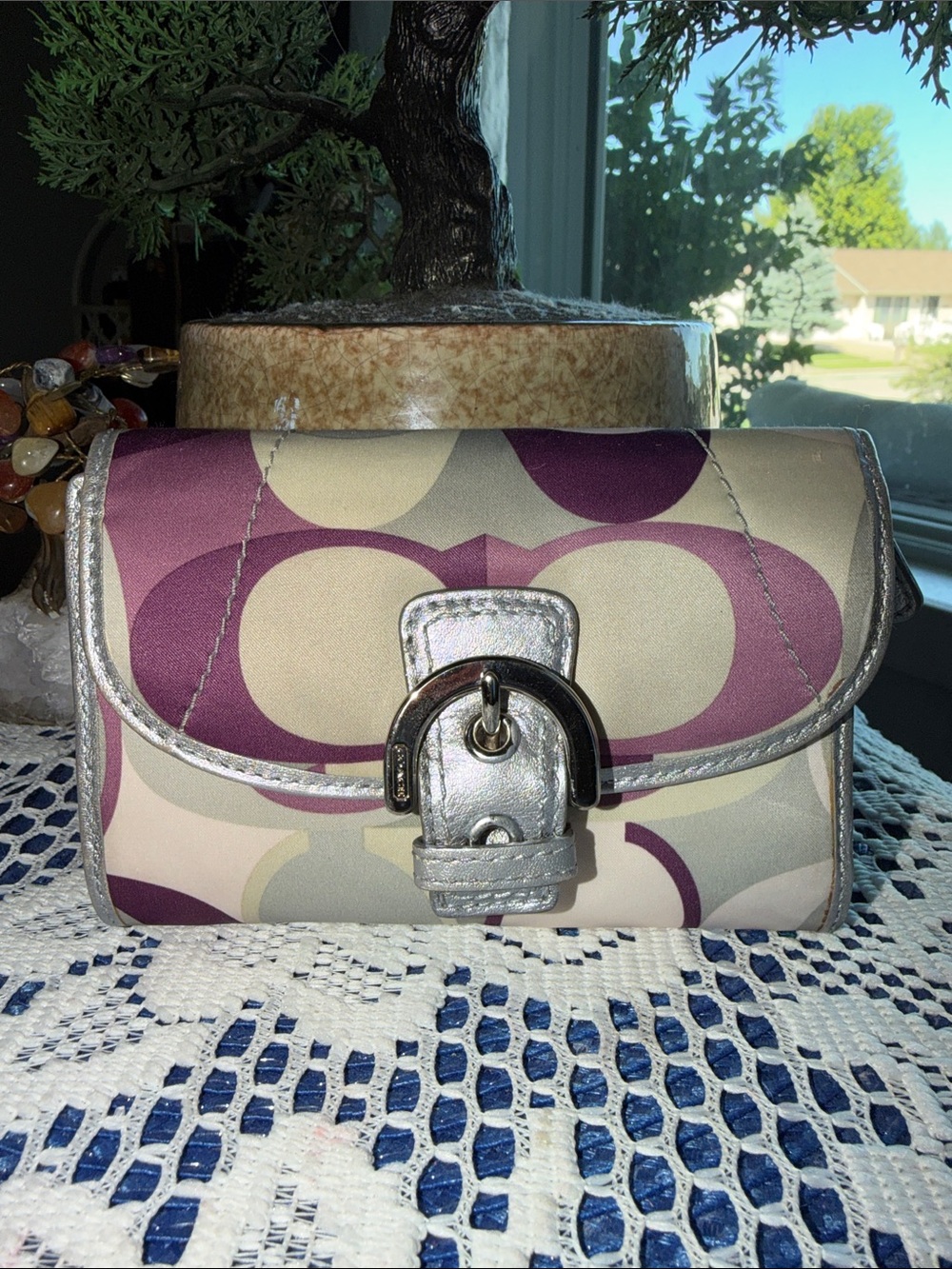 Coach Signature Small Wallet in Purple and Silver